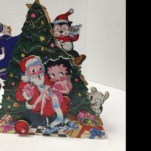 Betty Boop With Santa Musical Animated Christmas Tree Wooden Wind-Up Music Box